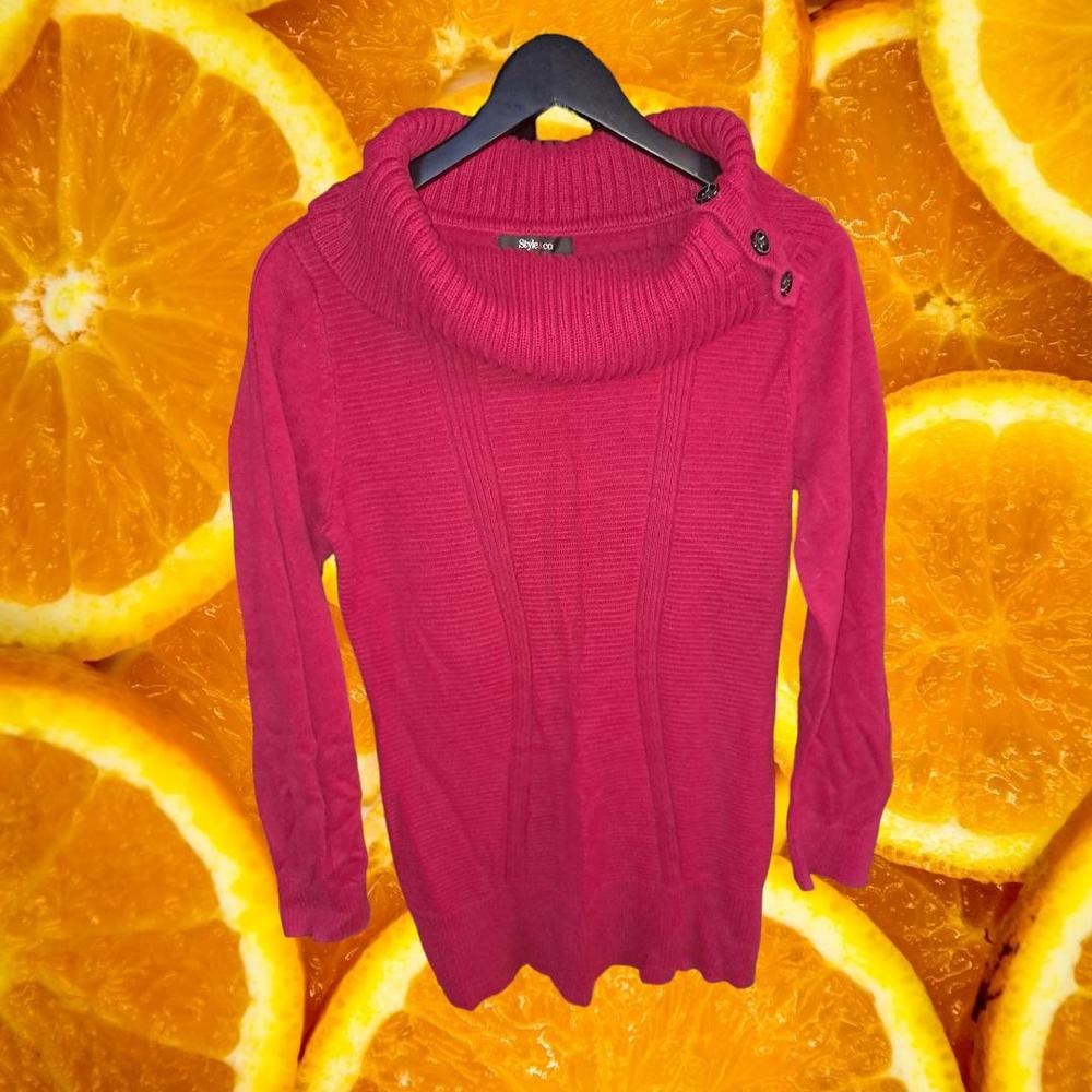 Style & Co Red‎ Shawl Neck Knit Sweater Size Large